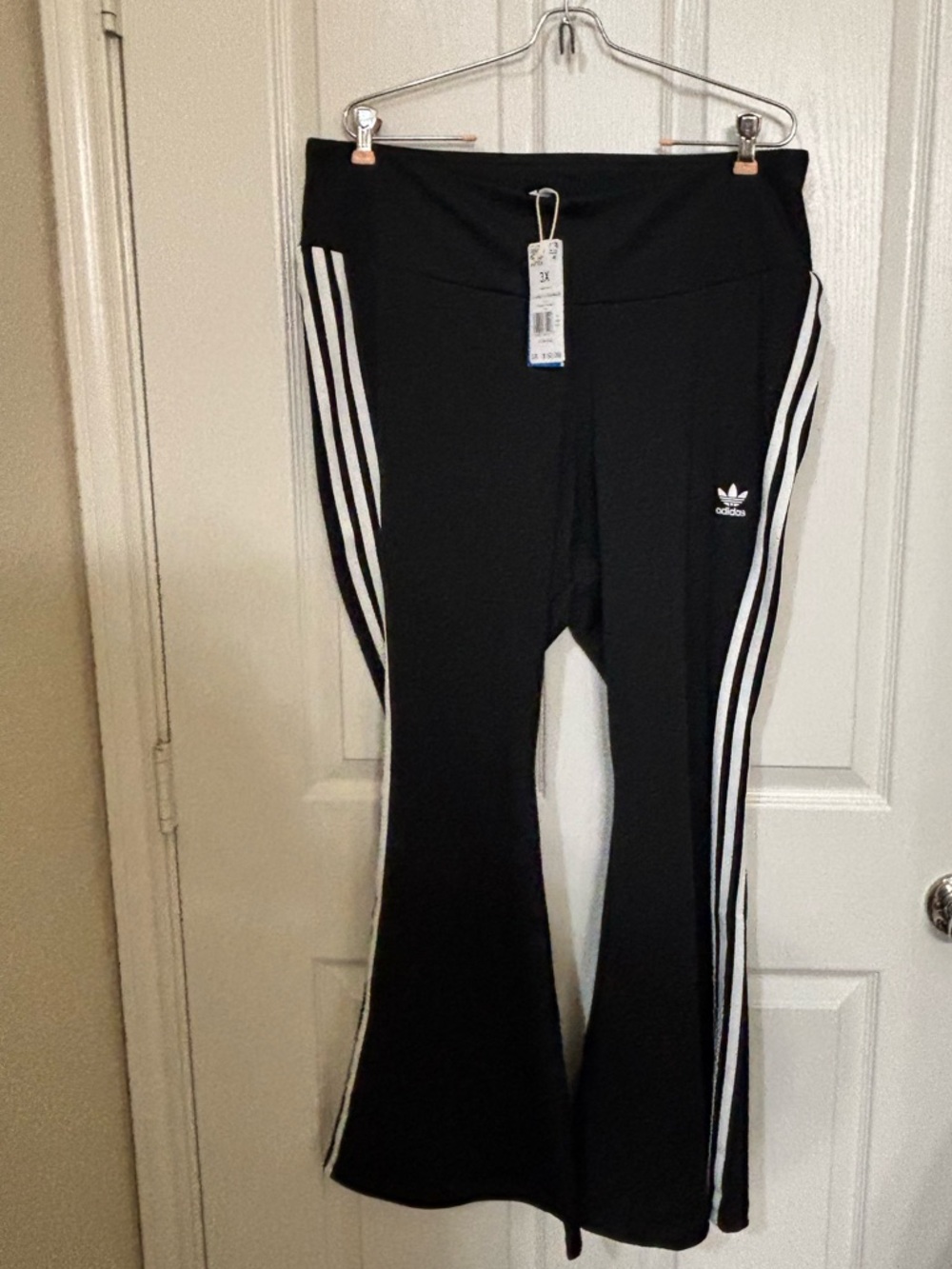 Adidas Black Track Flare Pants with White Side Stripes